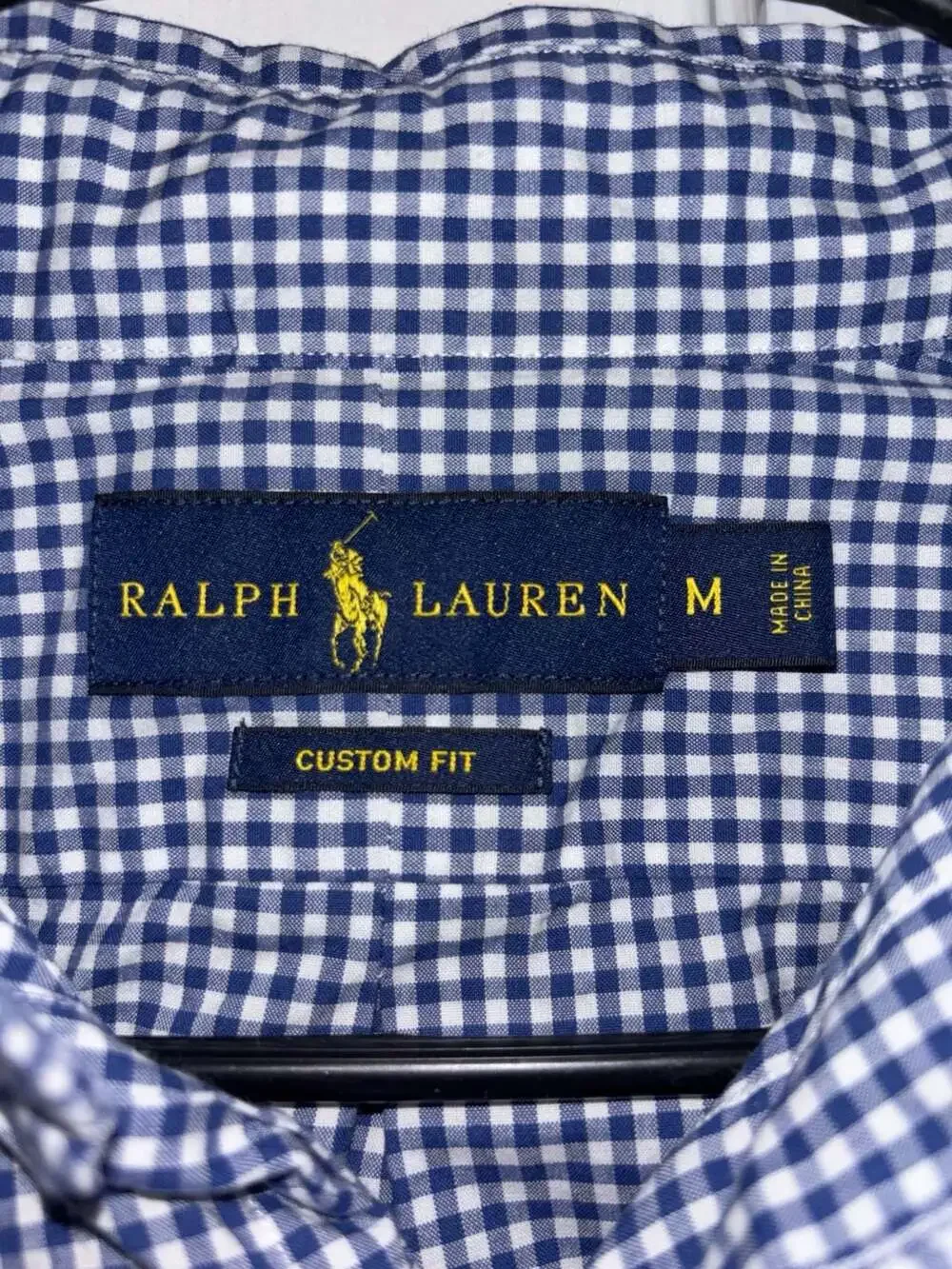 Polo Ralph Lauren Blue and White Gingham Button Down Long Sleeve Shirt, Size M